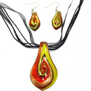 Sweerl Neon Abstract Glass Jewelry Set (Necklace & Earrings)